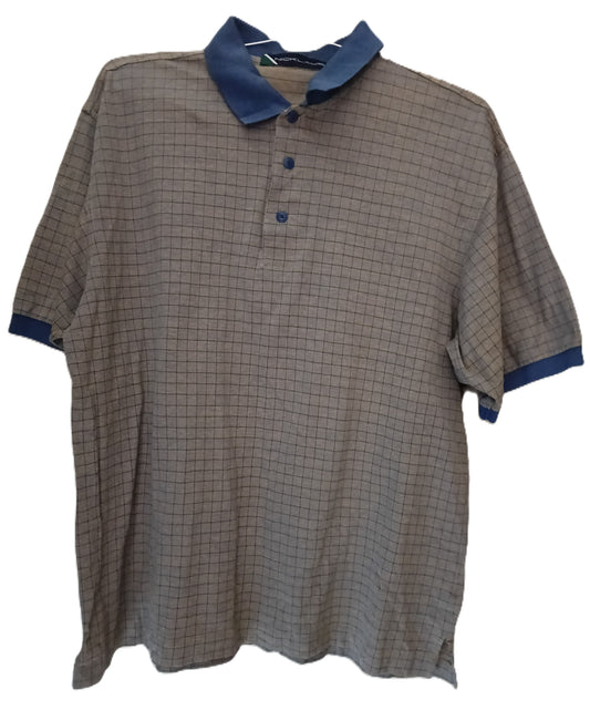 Nicklaus Checkered Polo — Tan & Navy