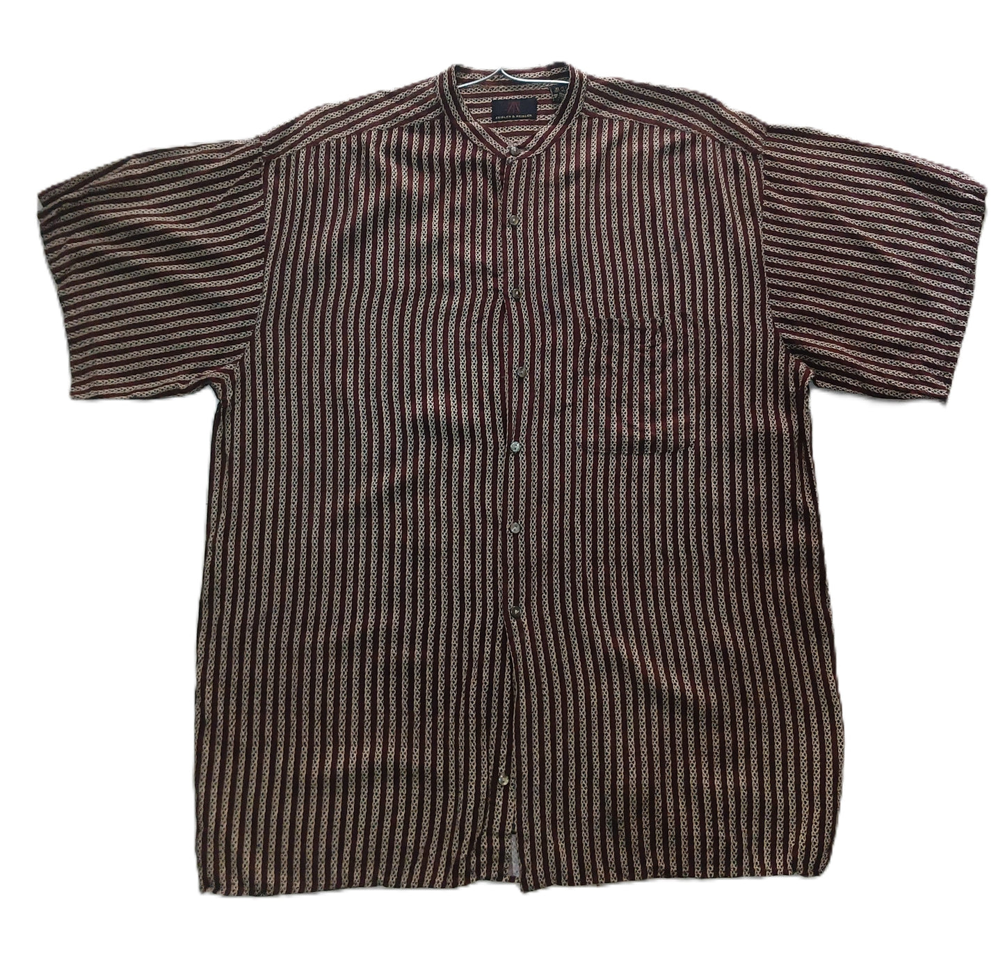 Brown Textured Stripe Collarless Shirt