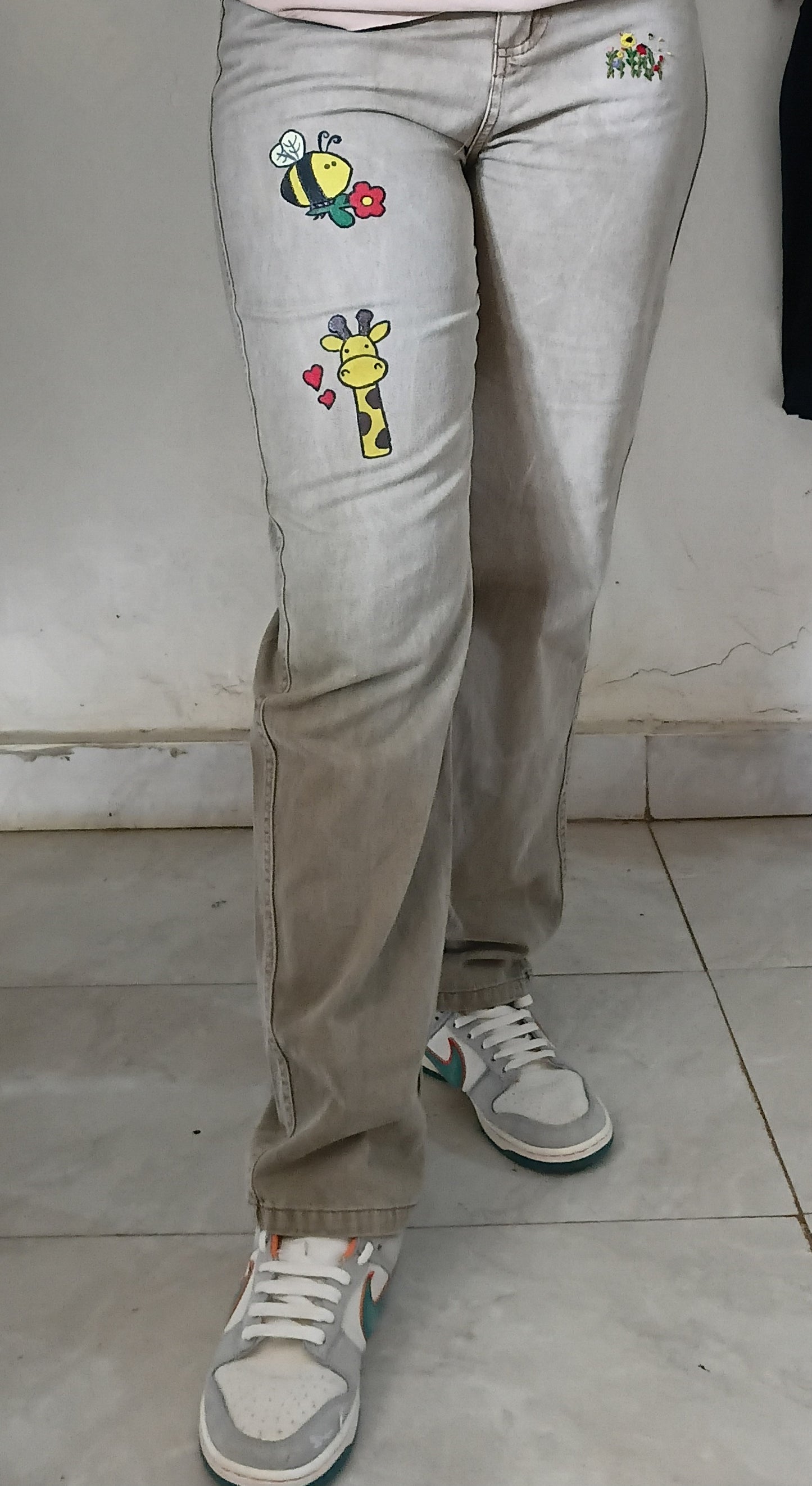 Vintage Rick and Morty Skull Print Shirt +  Hand Painted Cartoon Denim Outfit