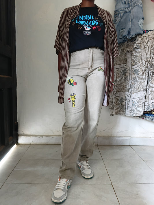 Miami Marlins Tee + Vintage Shirt plus  Hand Painted Denim Outfit