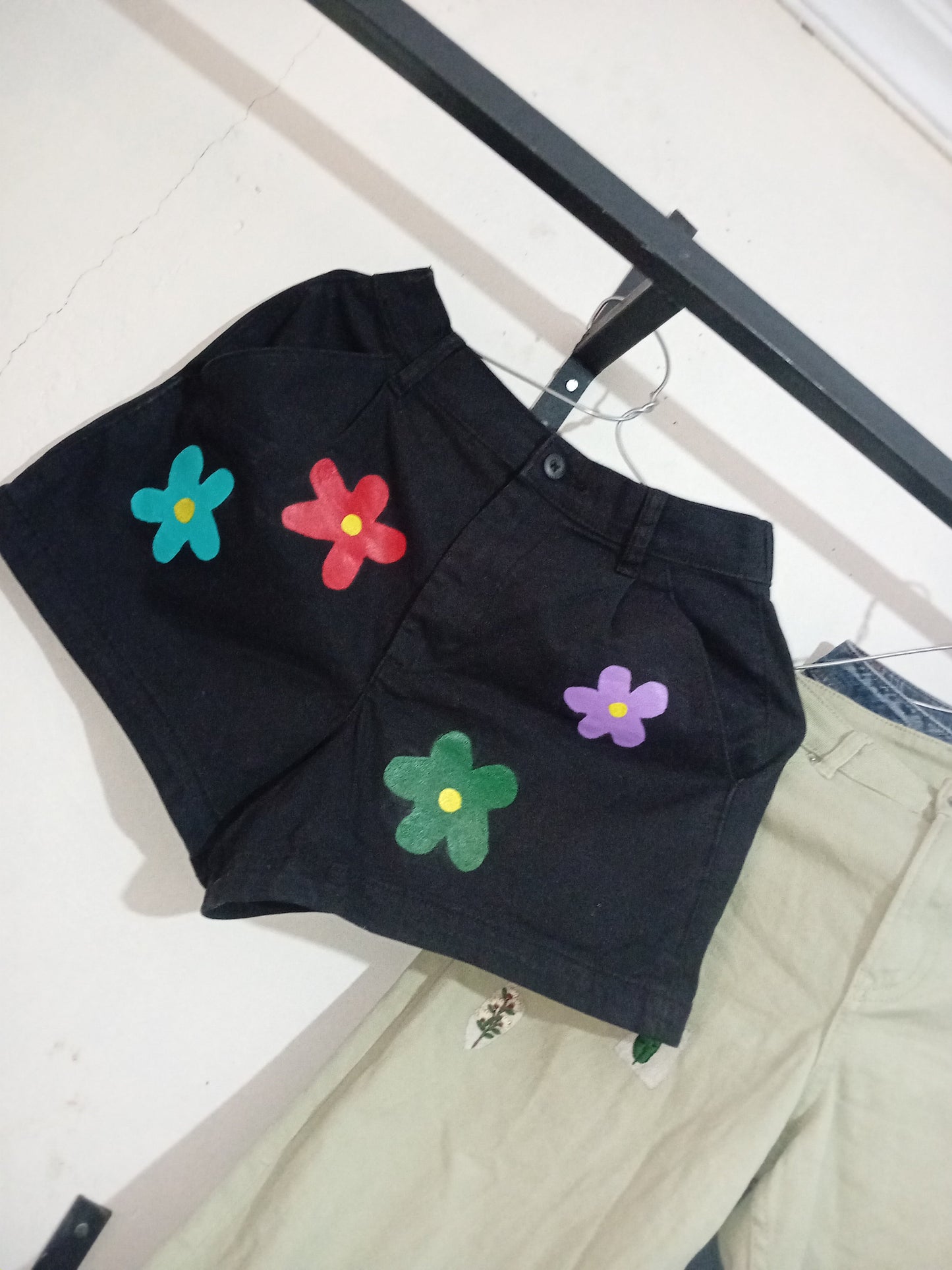 Hand-Painted Floral Denim Short