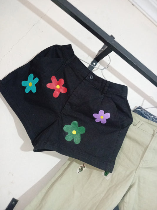 Hand-Painted Floral Denim Short